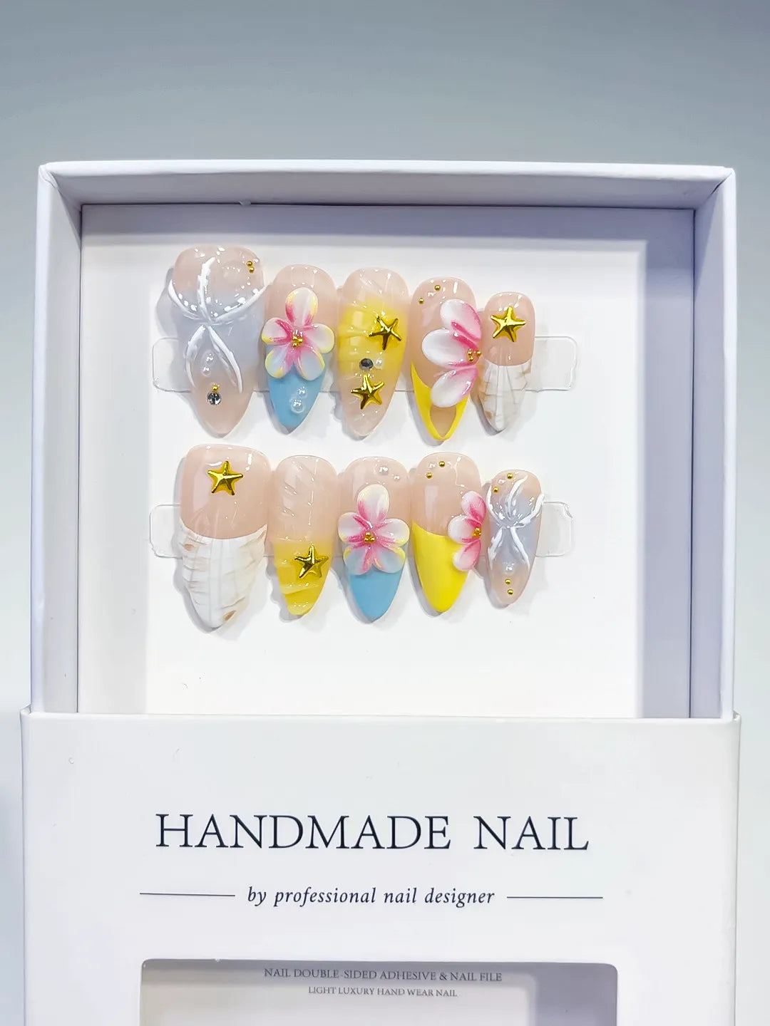 D453 - Medium Nude White Almond French tip Flower Bow