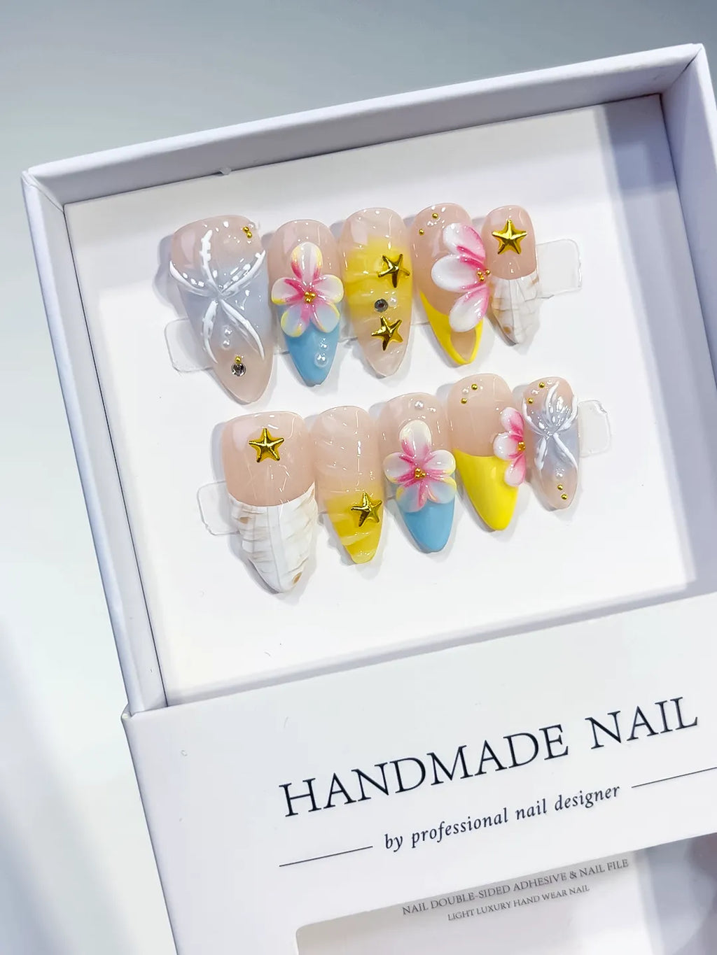 D453 - Medium Nude White Almond French tip Flower Bow