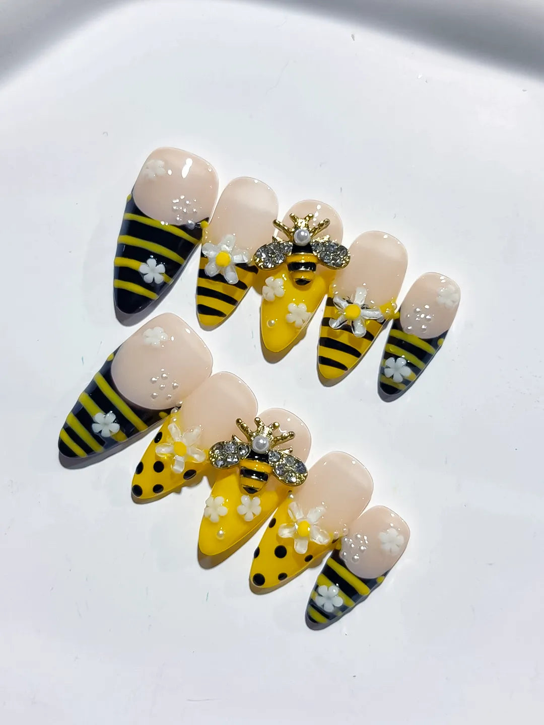 D456 - Medium Yellow Black Almond Abstract Bee Flower