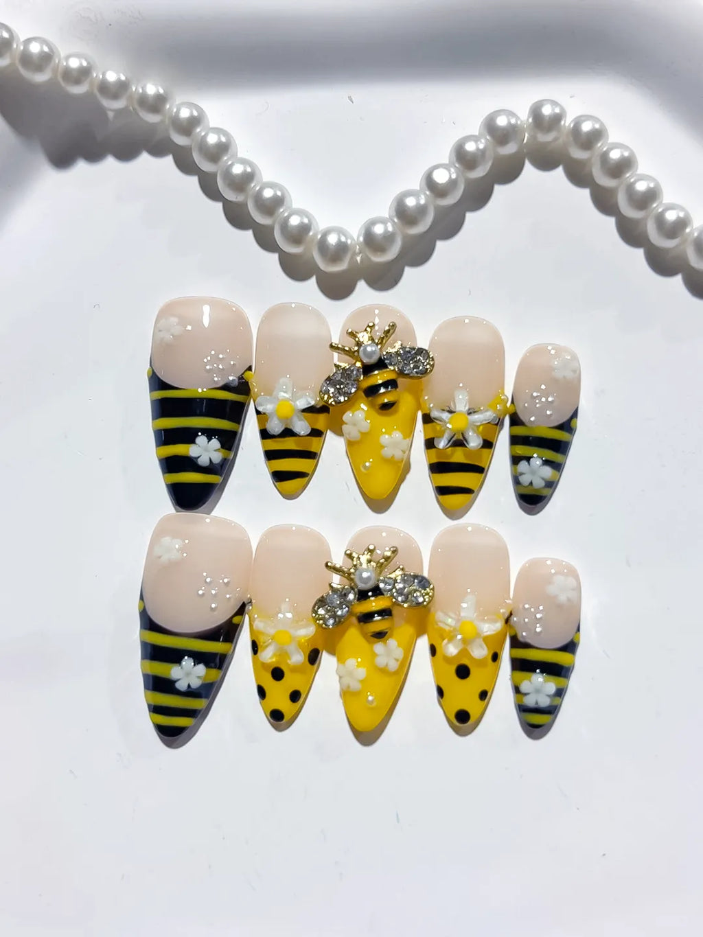 D456 - Medium Yellow Black Almond Abstract Bee Flower