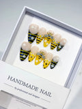 D456 - Medium Yellow Black Almond Abstract Bee Flower VibeNailsLab
