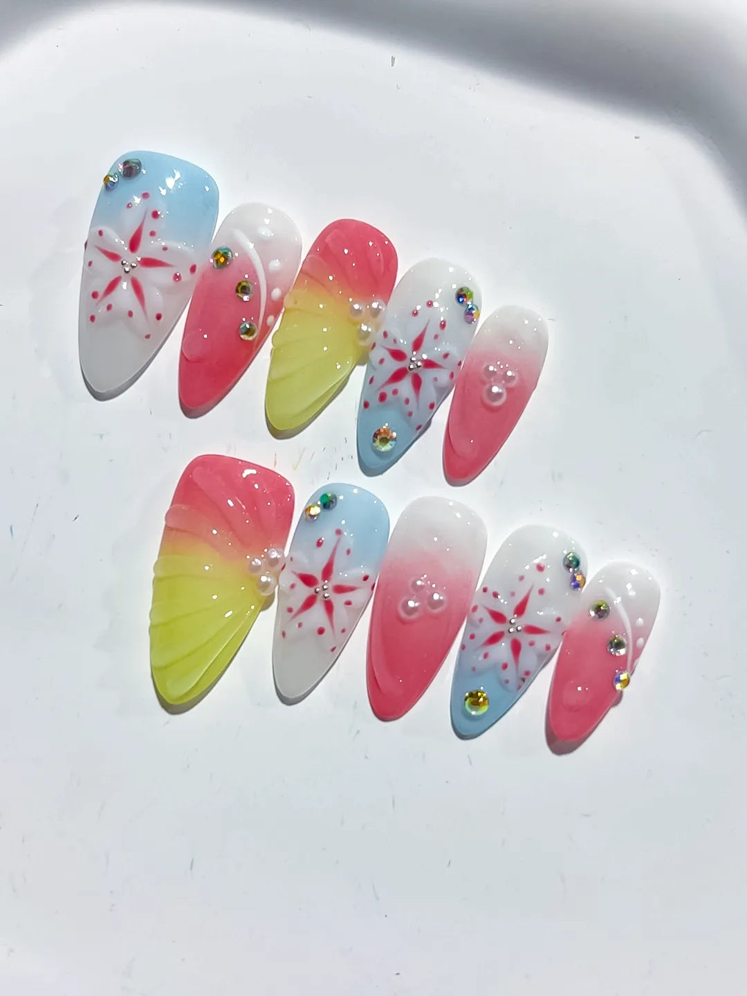 D460 - Medium Nude White Almond French tip Flower Bow