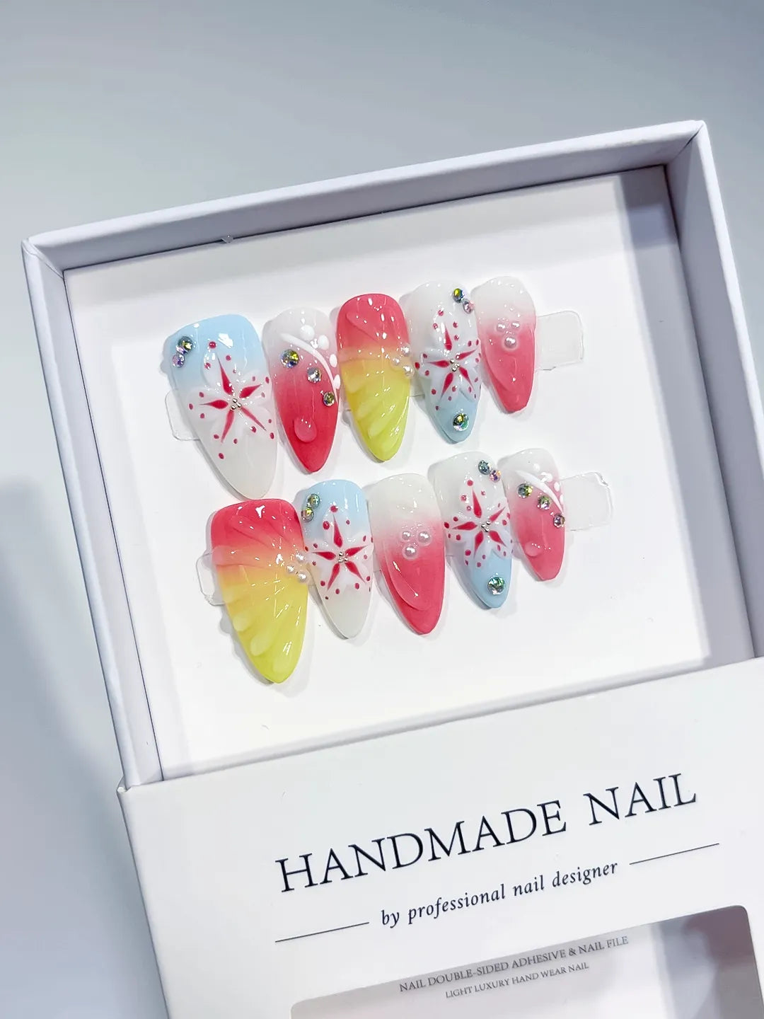 D460 - Medium Nude White Almond French tip Flower Bow