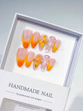D470 - Medium Nude Orange Almond French tip Flower Fruit