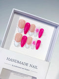 D473 - Medium Nude Pink Almond French tip Flower