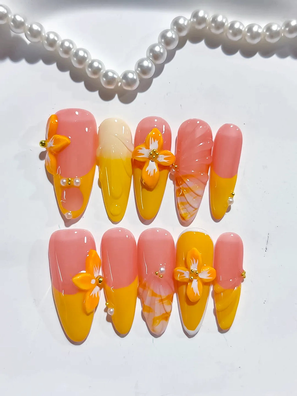 D477 - Medium Pink Yellow Almond Ombre Flower Plaid