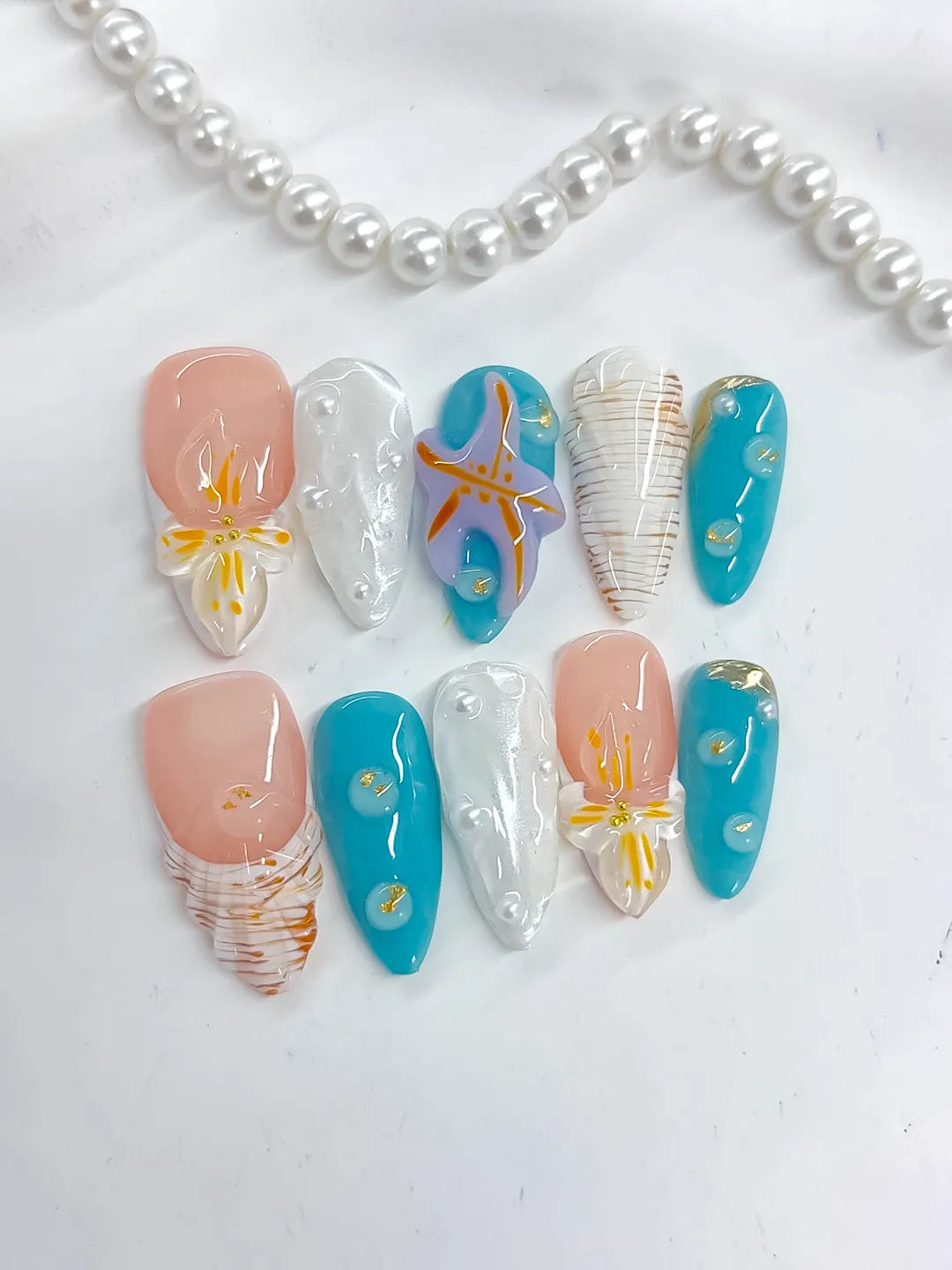 D488 - Medium Nude Blue Almond Abstract Starfish Shell