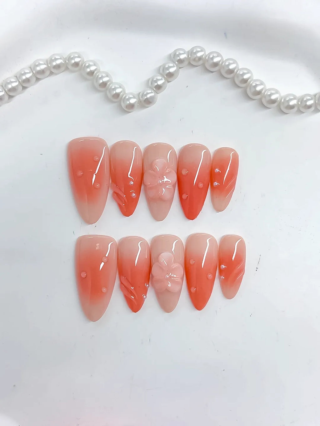 D491 - Medium Orange Almond Ombre Flower Rhinestone