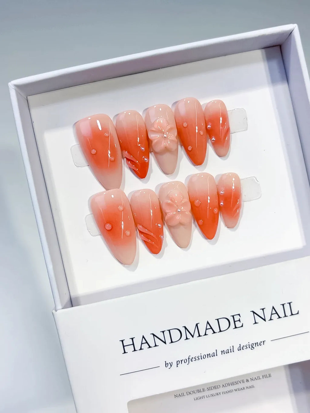 D491 - Medium Orange Almond Ombre Flower Rhinestone