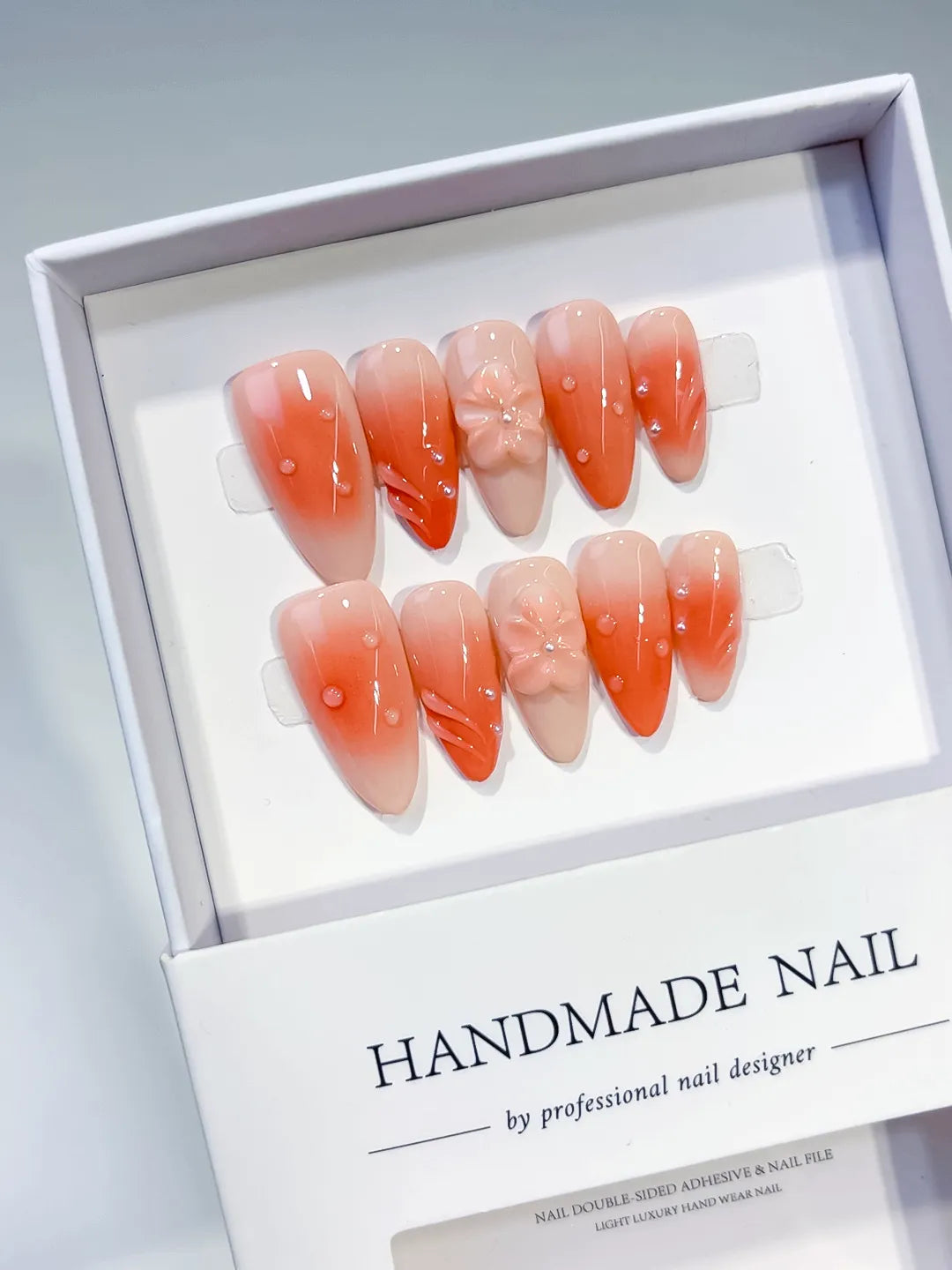 D491 - Medium Orange Almond Ombre Flower Rhinestone
