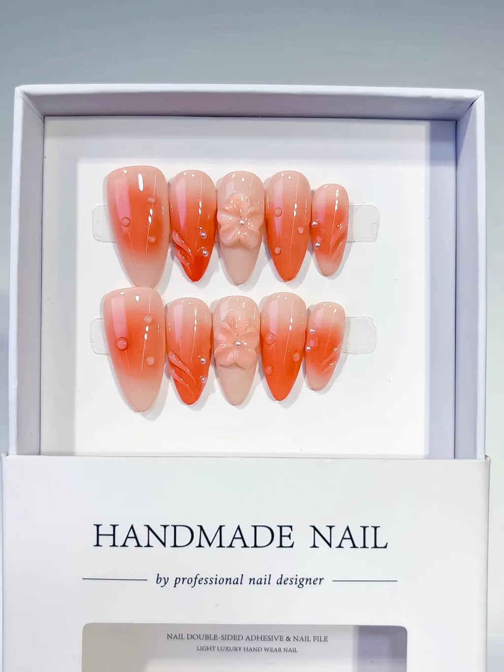 D491 - Medium Orange Almond Ombre Flower Rhinestone