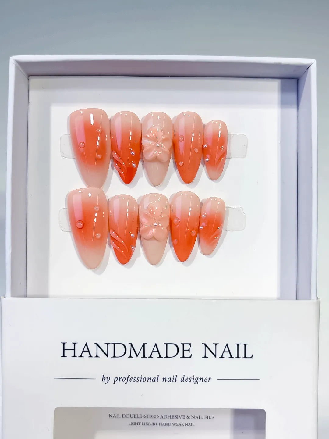 D491 - Medium Orange Almond Ombre Flower Rhinestone