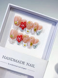 D492 - Medium Nude White Almond French tip Flower Star