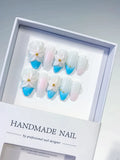 D497 - Medium White Blue Almond French tip Flower