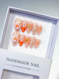 D498 - Medium Nude Orange Almond Holographic Flower Star