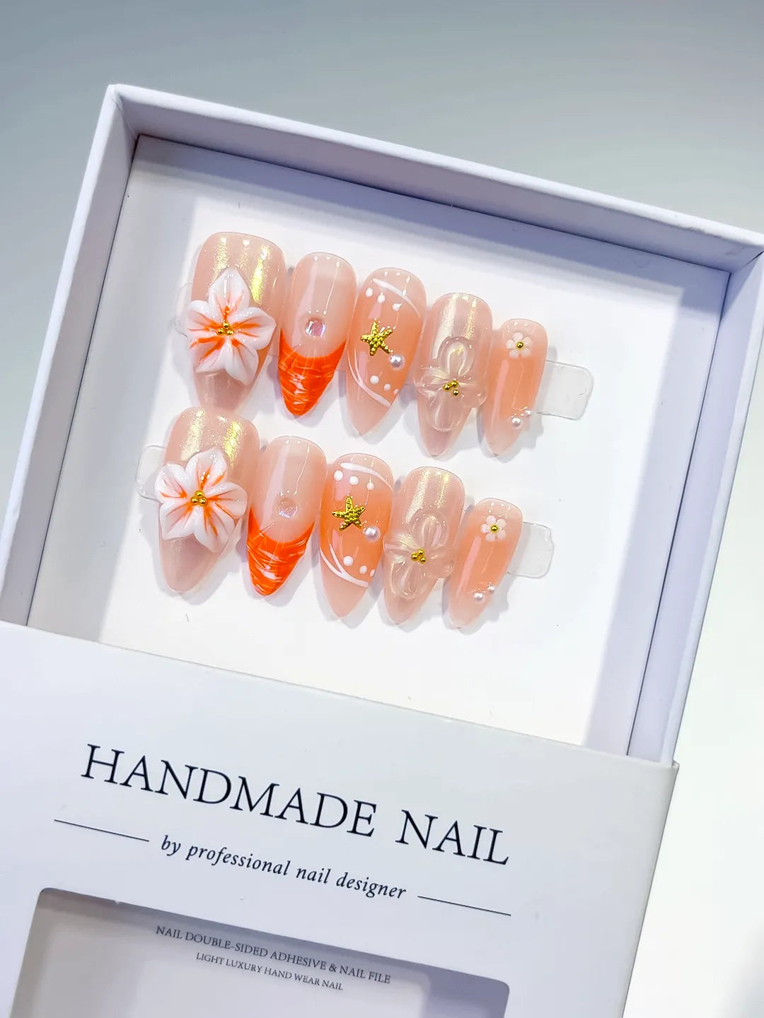 D498 - Medium Nude Orange Almond Holographic Flower Star