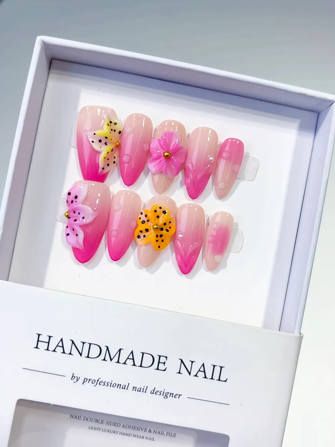 D499 - Medium Pink Yellow Almond Ombre Flower Dot Pattern