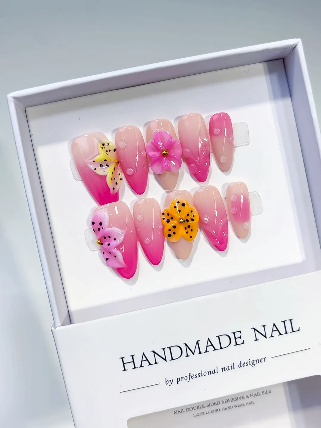 D499 - Medium Pink Yellow Almond Ombre Flower Dot Pattern
