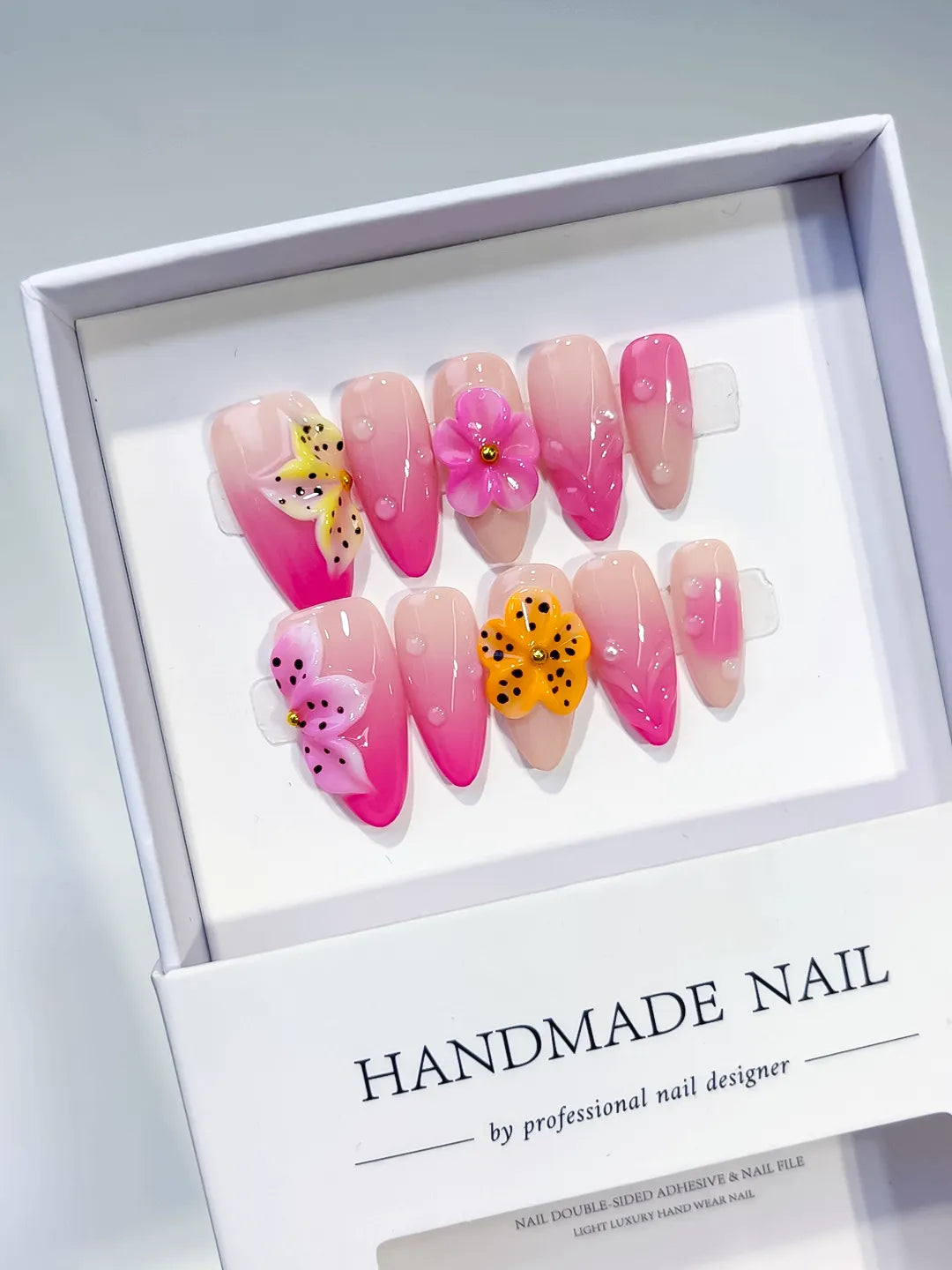 D499 - Medium Pink Yellow Almond Ombre Flower Dot Pattern