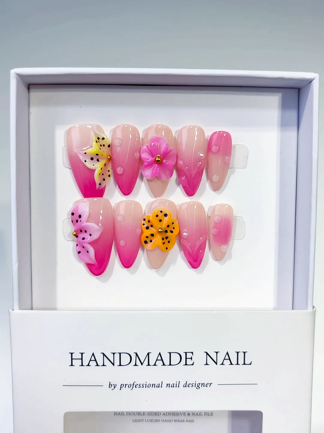 D499 - Medium Pink Yellow Almond Ombre Flower Dot Pattern
