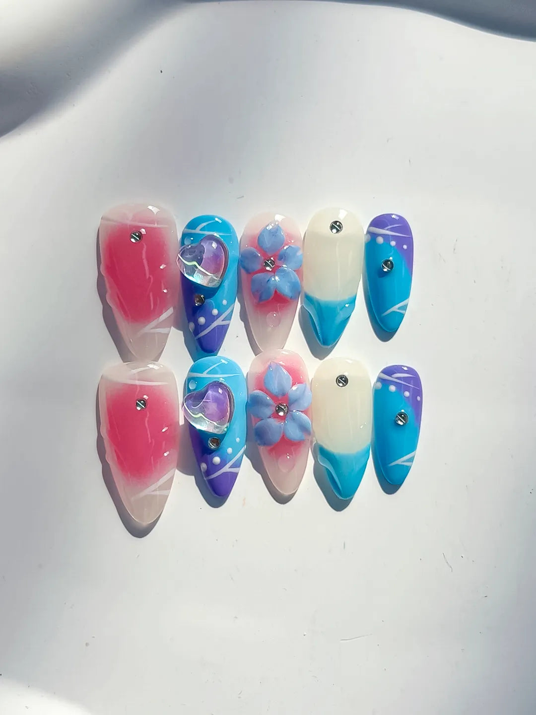 D504 - Medium Pink Blue Almond Abstract Heart Flower