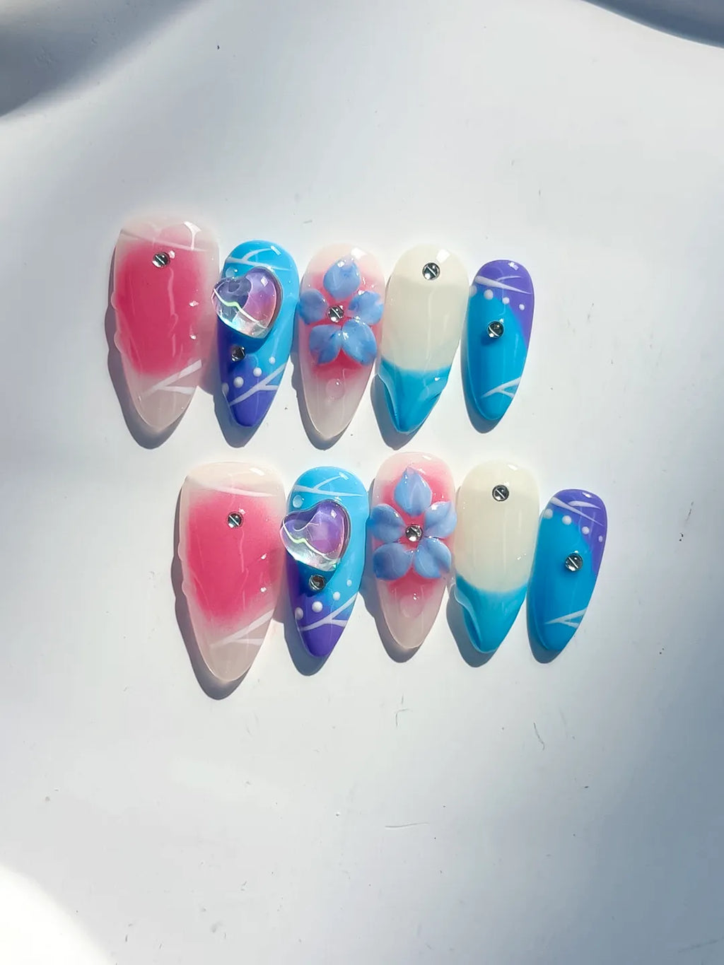 D504 - Medium Pink Blue Almond Abstract Heart Flower