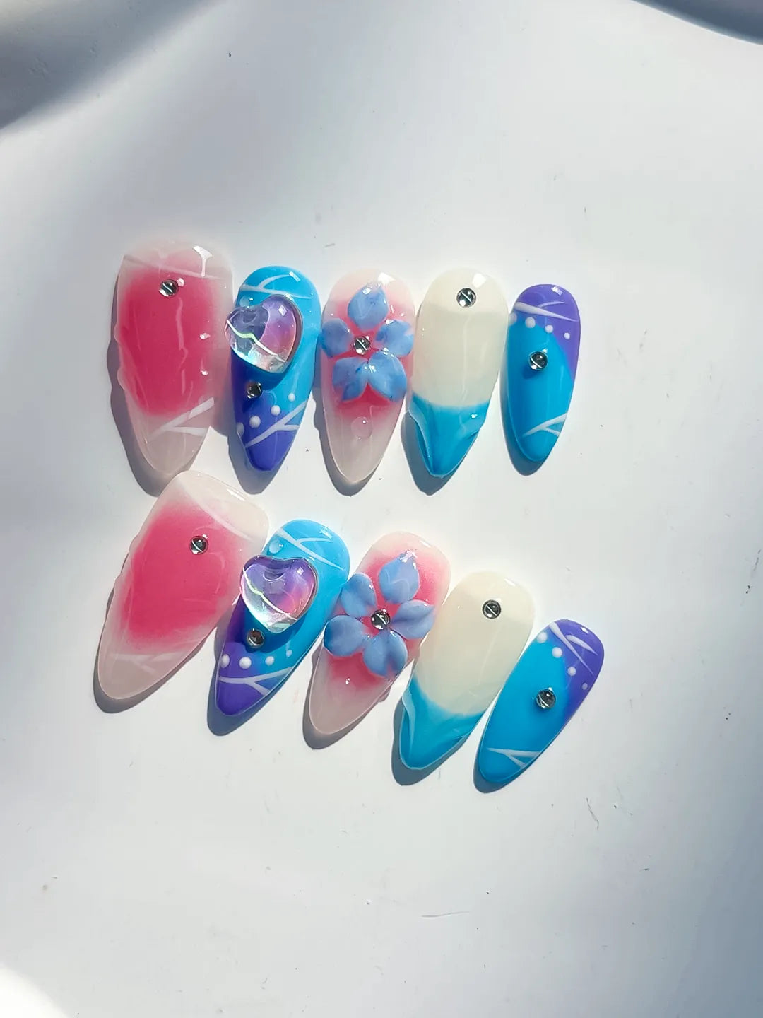 D504 - Medium Pink Blue Almond Abstract Heart Flower