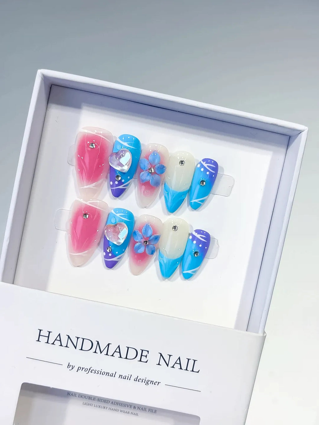 D504 - Medium Pink Blue Almond Abstract Heart Flower