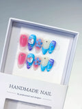 D504 - Medium Pink Blue Almond Abstract Heart Flower