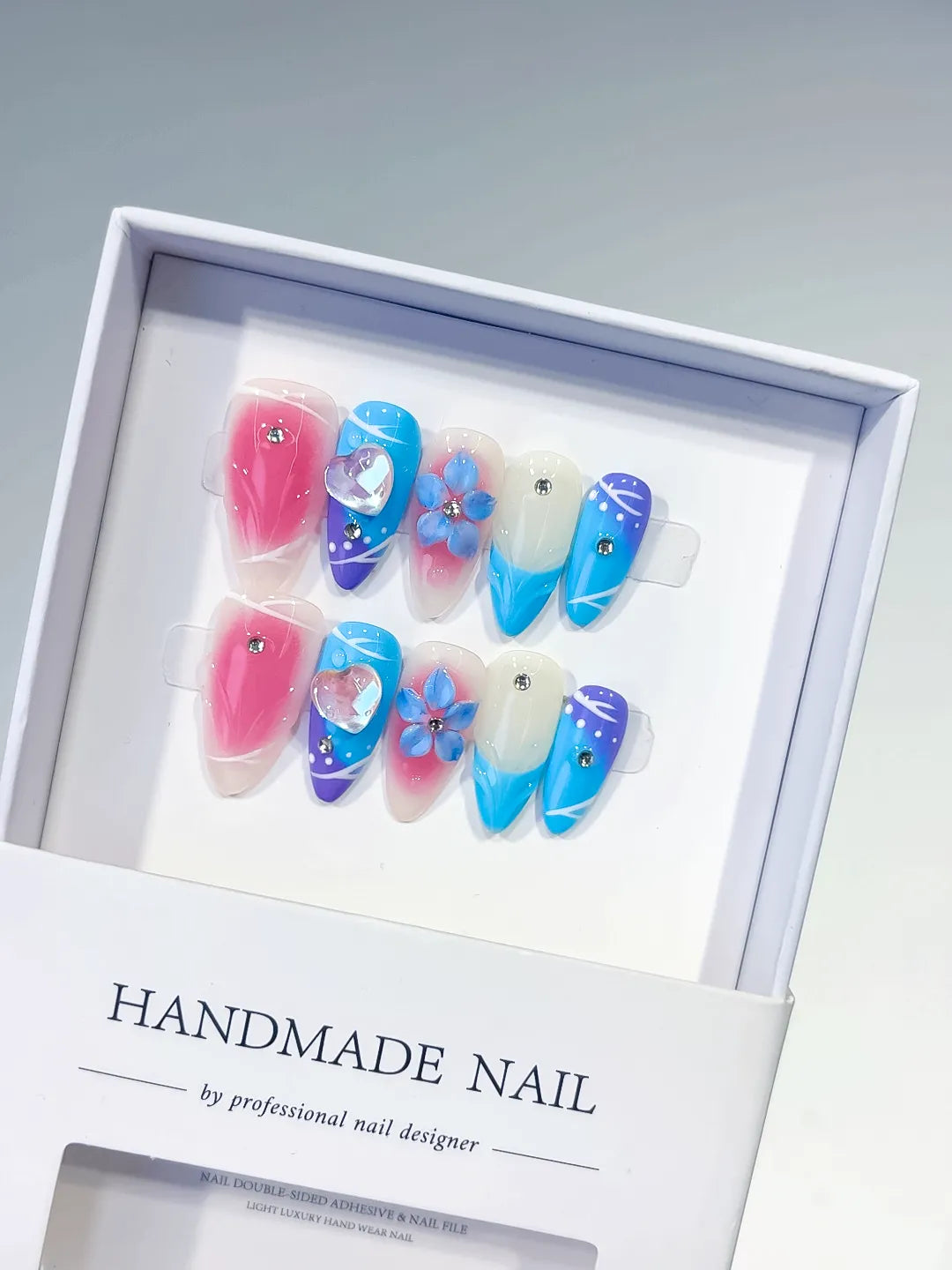D504 - Medium Pink Blue Almond Abstract Heart Flower