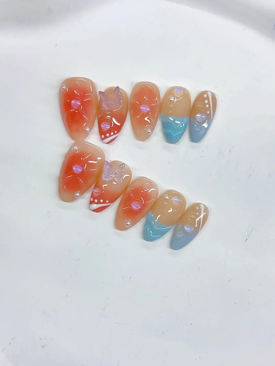 D506 - Short Nude Orange Almond Abstract Flower Bow