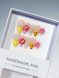 D513 - Medium Nude Yellow Almond Holographic Flower Dot Pattern