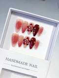 D515 - Medium Pink Red Almond Ombre Flower Stud VibeNailsLab