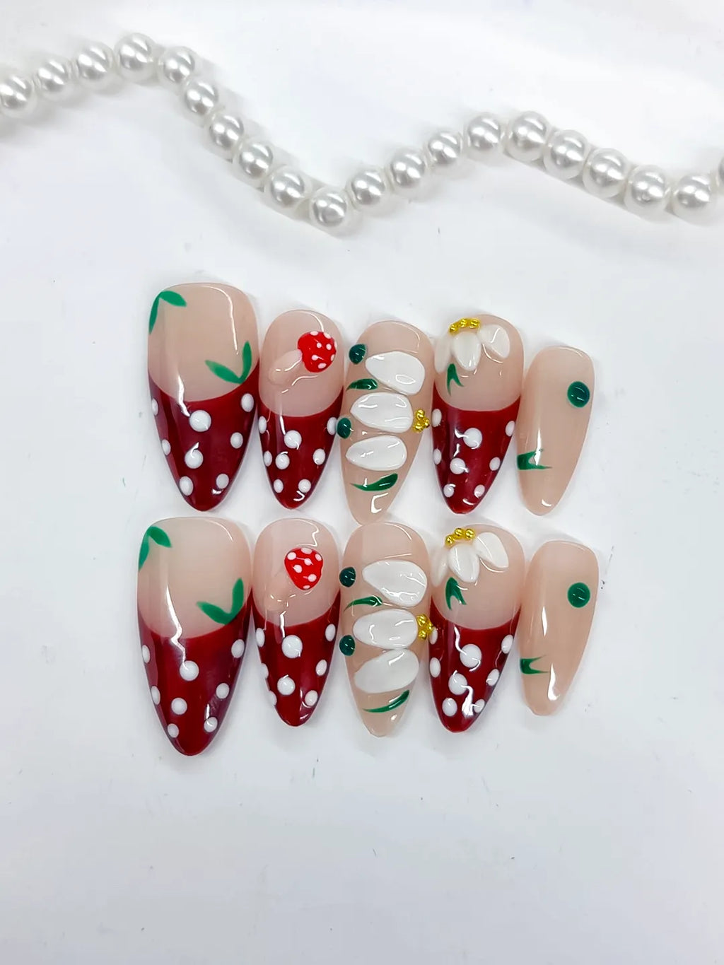 D516 - Medium Nude Red Almond Abstract Flower Strawberry