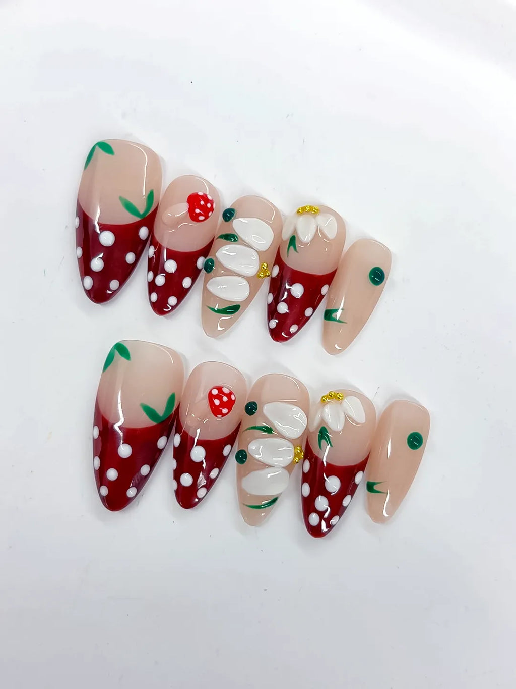 D516 - Medium Nude Red Almond Abstract Flower Strawberry