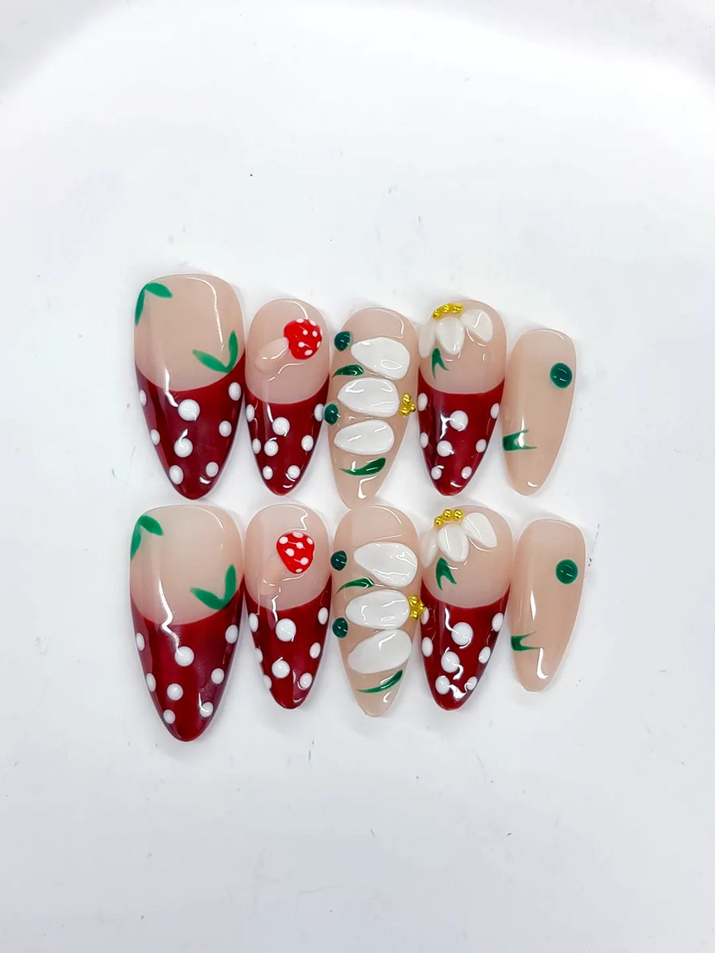 D516 - Medium Nude Red Almond Abstract Flower Strawberry