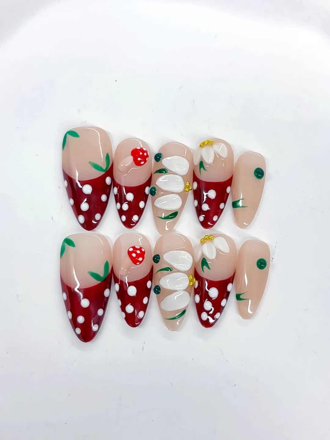 D516 - Medium Nude Red Almond Abstract Flower Strawberry
