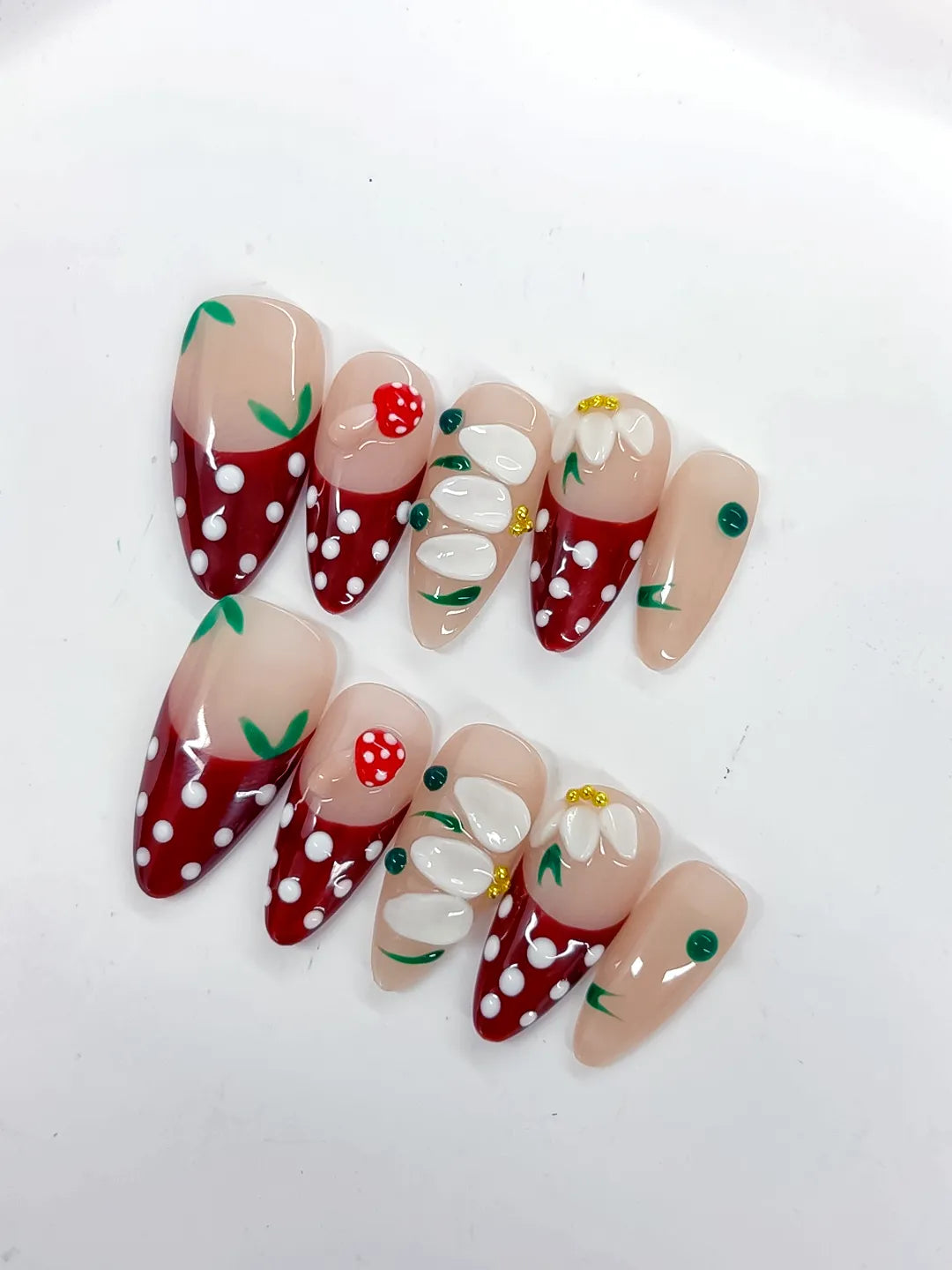 D516 - Medium Nude Red Almond Abstract Flower Strawberry