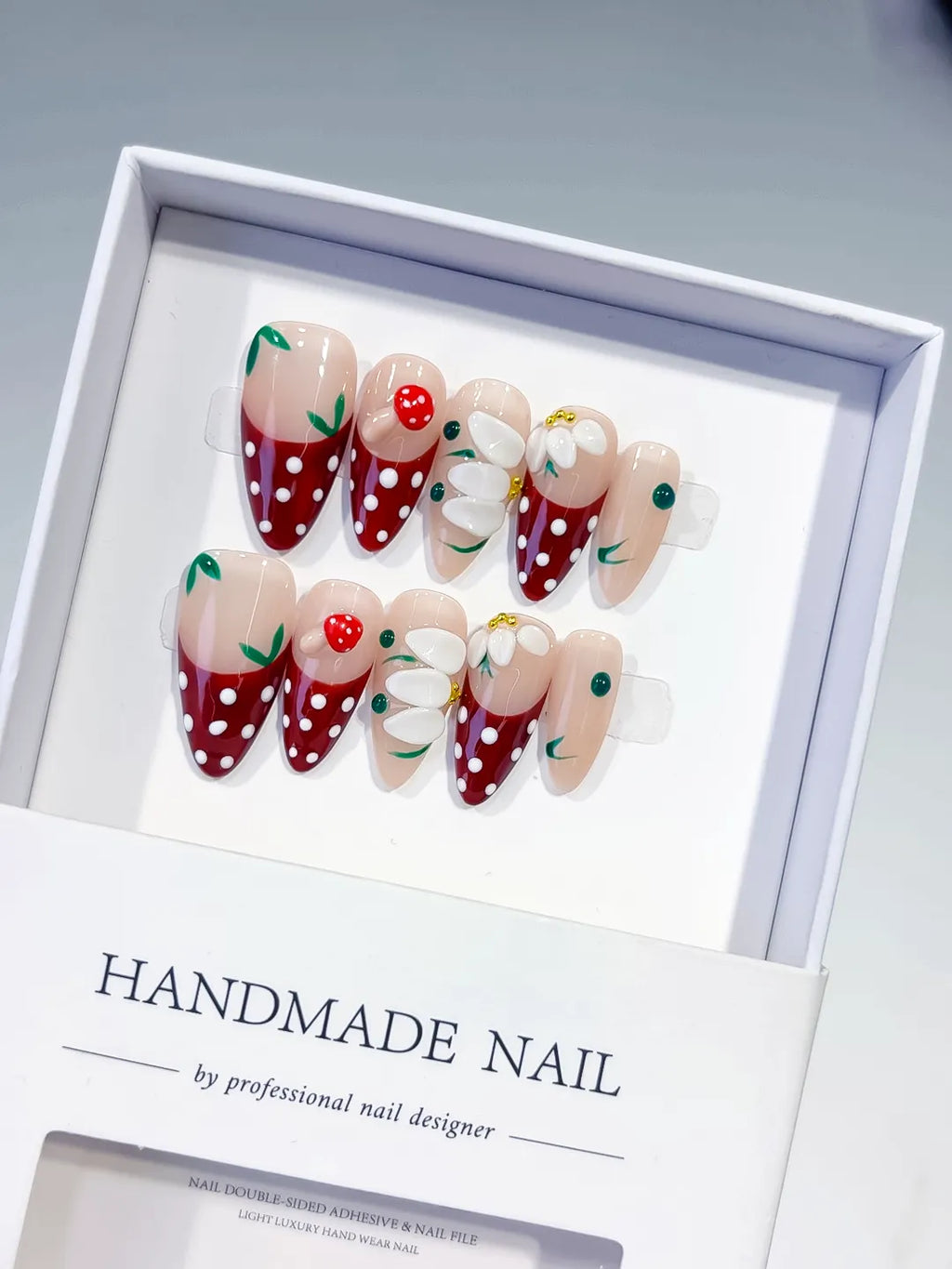 D516 - Medium Nude Red Almond Abstract Flower Strawberry
