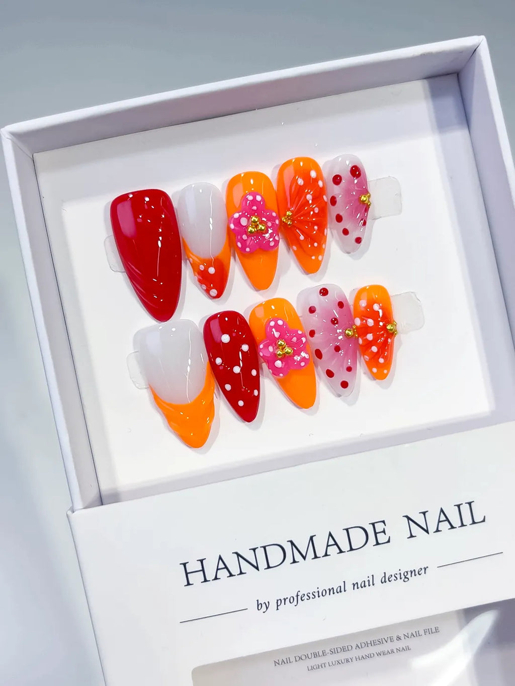 D519 - Medium Red Orange Almond Abstract Flower Dot Pattern