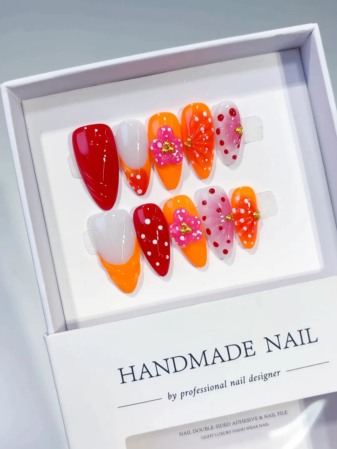 D519 - Medium Red Orange Almond Abstract Flower Dot Pattern