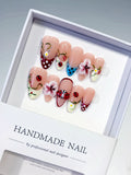 D522 - Medium Nude Red Almond Abstract Flower Ladybug