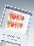 D525 - Medium Nude Yellow Almond French tip Flower Shell