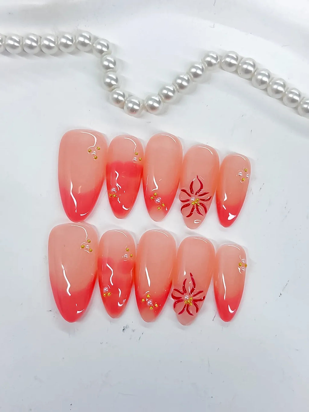 D528 - Medium Pink Almond Ombre Flower Stud