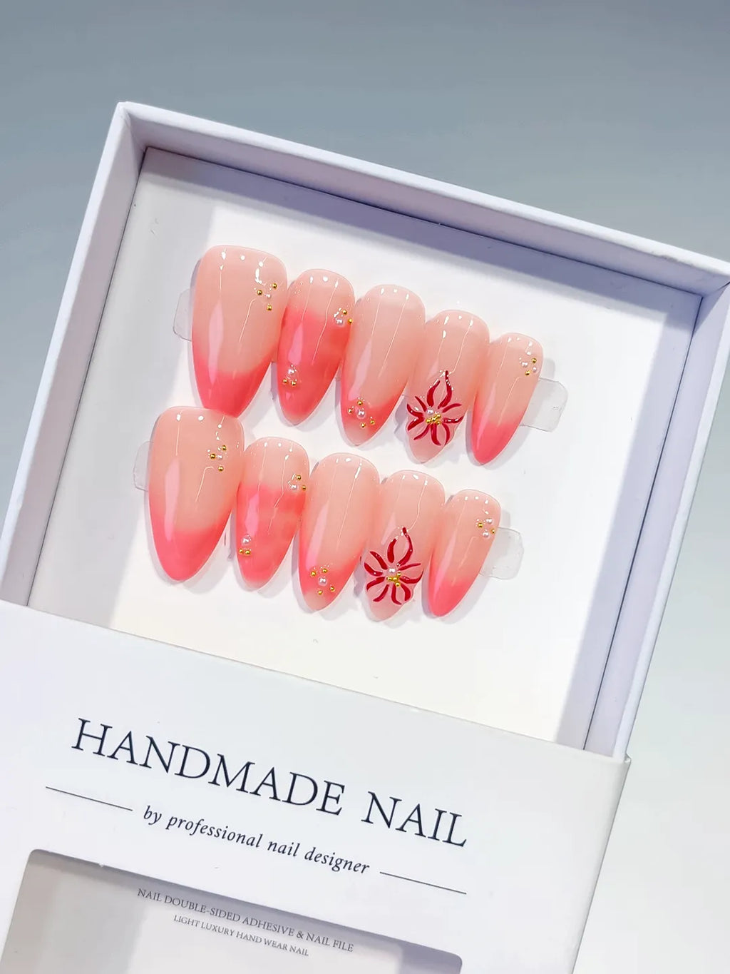 D528 - Medium Pink Almond Ombre Flower Stud