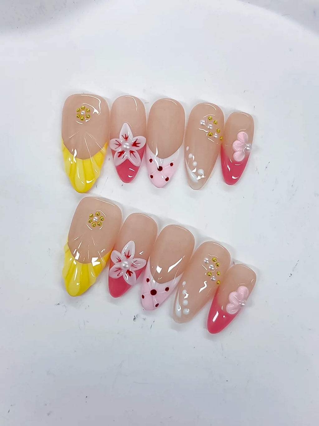 D535 - Medium Nude Yellow Almond Abstract Flower Dot Pattern