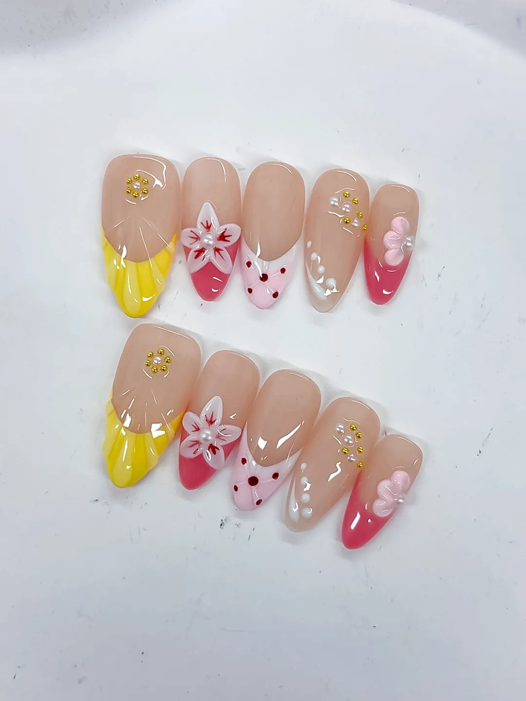 D535 - Medium Nude Yellow Almond Abstract Flower Dot Pattern