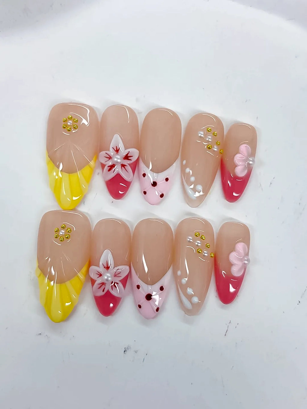 D535 - Medium Nude Yellow Almond Abstract Flower Dot Pattern