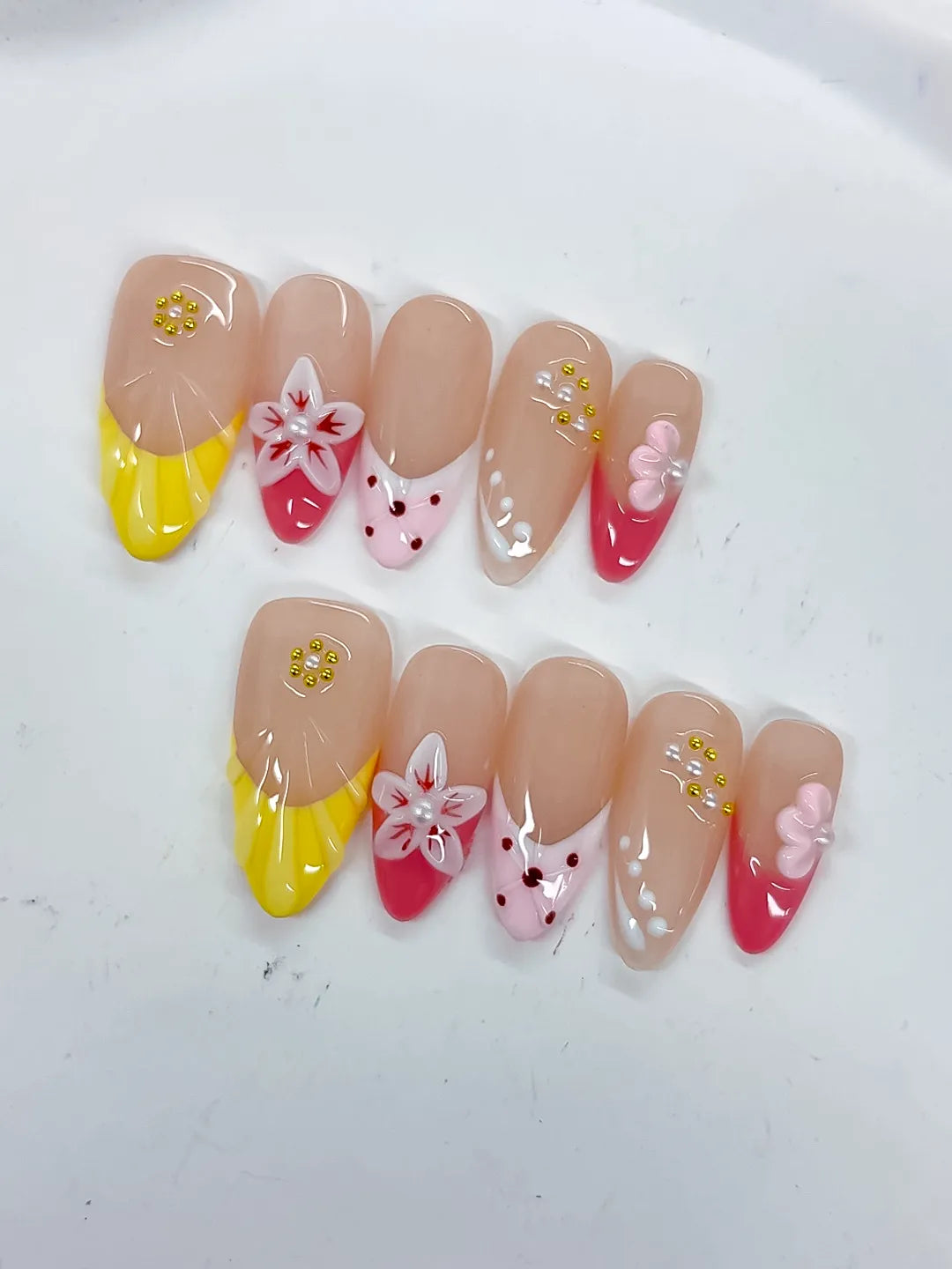 D535 - Medium Nude Yellow Almond Abstract Flower Dot Pattern