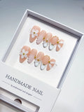 D540 - Medium Nude White Almond French tip Flower Shell